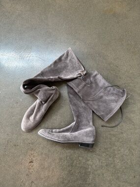 Stuart Weitzman Over-the-Knee Suede Boots in Taupe Gray